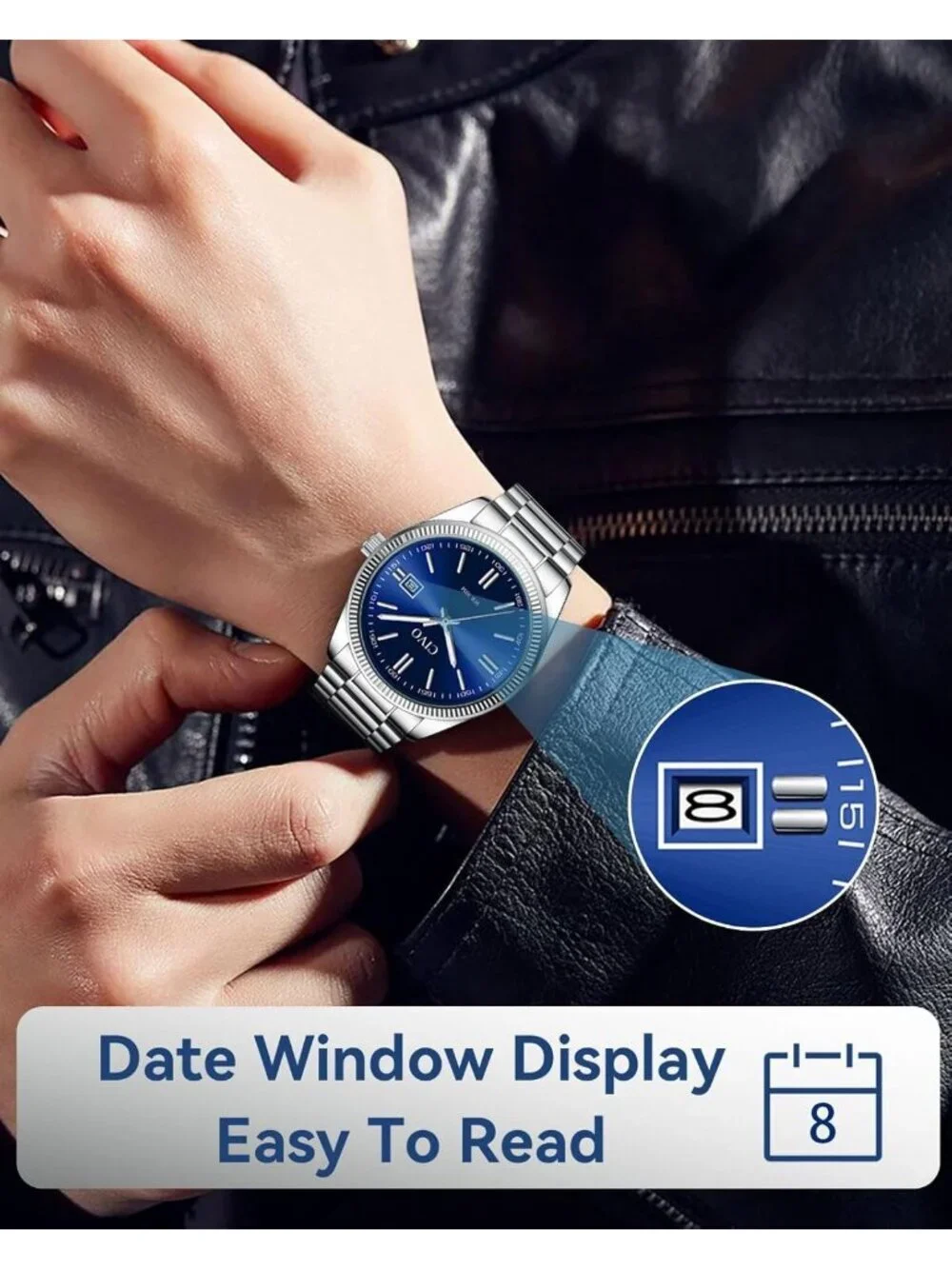 Mens Silver Blue Analog Quartz Skeleton Stainless Steel Round Casual Wrist Watch